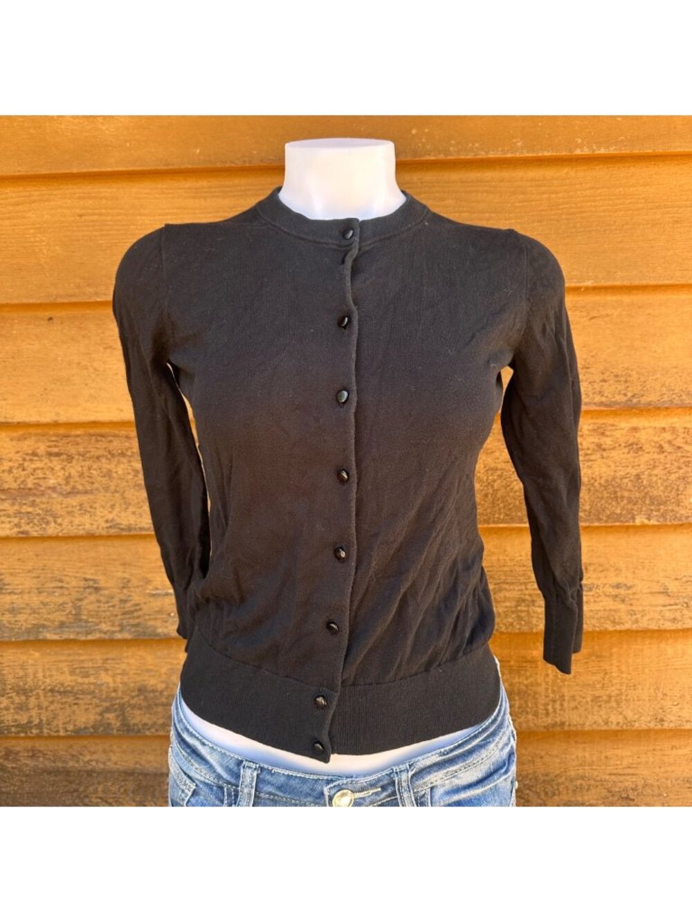 Vintage J.Crew Clare Cardigan Black Womens Size S 100% Cotton Button-Up Knit Swe